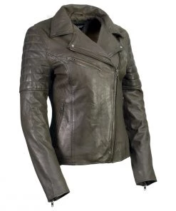 Leather Motorcycle Jackets Milwaukee Leather SFL2870 Women's ‘Duchess’ Olive Leather Moto Style Fashion Jacket