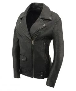 Milwaukee Leather SFL2875 Ladies Black New Zealand Lambskin Moto Jacket Leather Motorcycle Jackets
