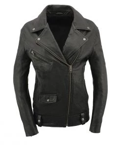 Milwaukee Leather SFL2875 Ladies Black New Zealand Lambskin Moto Jacket Leather Motorcycle Jackets