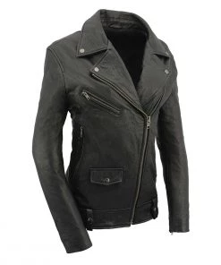 Milwaukee Leather SFL2875 Ladies Black New Zealand Lambskin Moto Jacket Leather Motorcycle Jackets