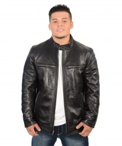 Leather Motorcycle Jackets Milwaukee Leather SFM1800 Men's 'Café Racer' Black Lambskin Leather Jacket