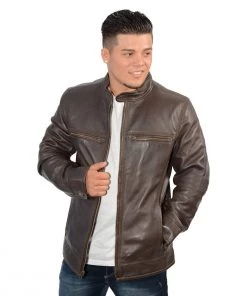 Milwaukee Leather SFM1800 Men's 'Café Racer' Anthracite Lambskin Leather Jacket
