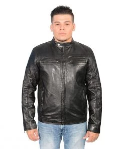 Milwaukee Leather SFM1805 Men's Black Side Stitch Cafe Racer Lambskin Leather Jacket