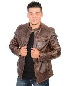 Milwaukee Leather SFM1805 Men's Brown Side Stitch Cafe Racer Lambskin Leather Jacket Leather Motorcycle Jackets