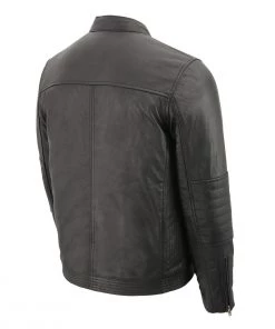 Milwaukee Leather SFM1806 Men's Black Euro Collar Café Leather Jacket