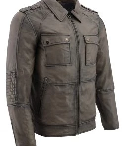 Milwaukee Leather SFM1810 Men's Anthracite Patch Pocket Lambskin Leather Jacket