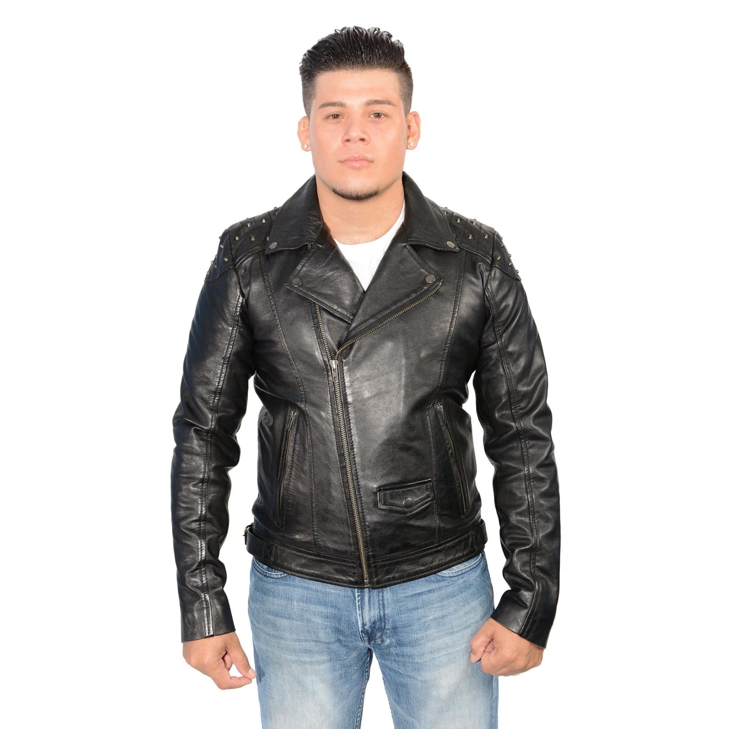 Milwaukee Leather SFM1825 Men's 'Studded' Black Leather Motorcycle Style Jacket Leather Motorcycle Jackets