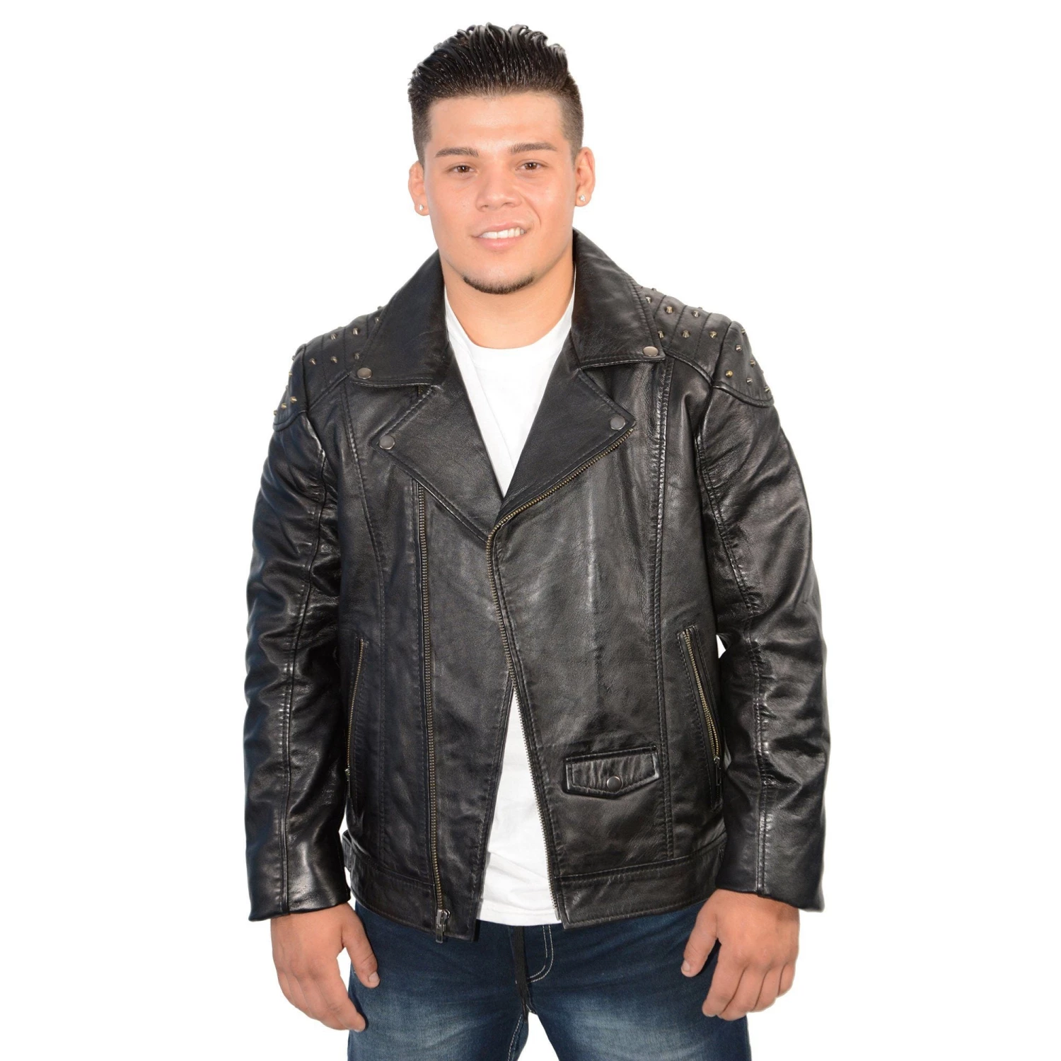 Milwaukee Leather SFM1825 Men's 'Studded' Black Leather Motorcycle Style Jacket Leather Motorcycle Jackets