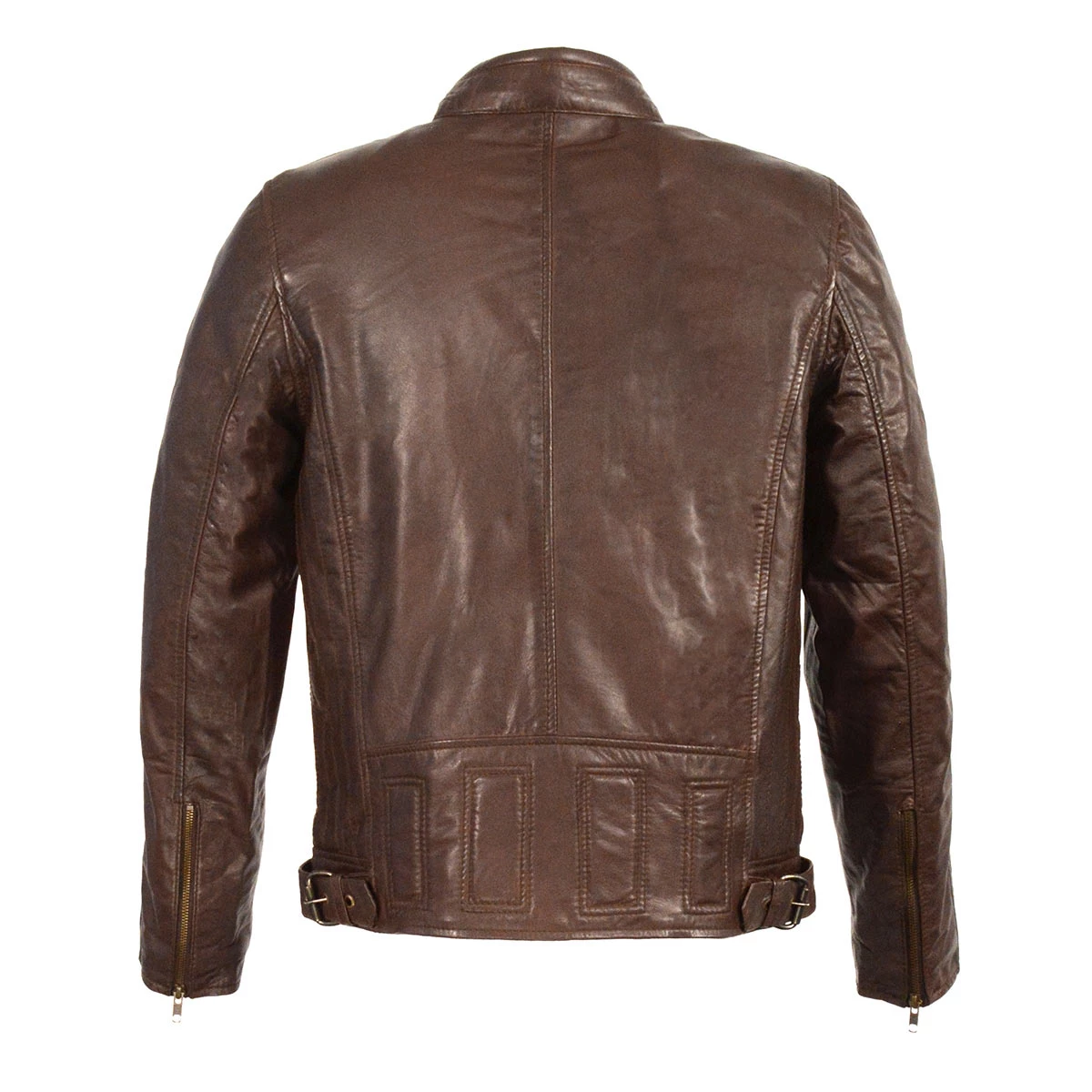 Milwaukee Leather SFM1835 Men's ‘Café Racer’ Brown Leather Jacket With Snap Button Collar Leather Motorcycle Jackets