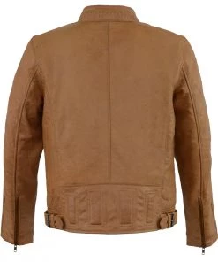 Leather Motorcycle Jackets Milwaukee Leather SFM1835 Men's ‘Café Racer’ Saddle Leather Jacket With Snap Button Collar