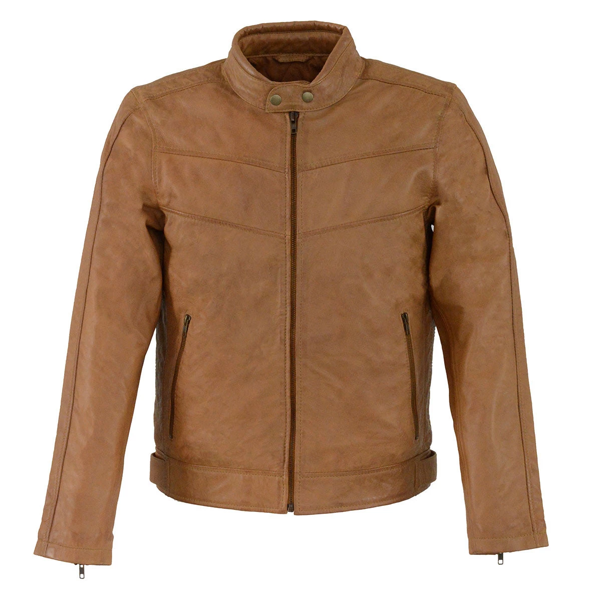 Leather Motorcycle Jackets Milwaukee Leather SFM1835 Men's ‘Café Racer’ Saddle Leather Jacket With Snap Button Collar
