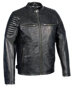 Milwaukee Leather SFM1840 Men's'Quilted' Black Leather Jacket With Snap Button Collar Leather Motorcycle Jackets