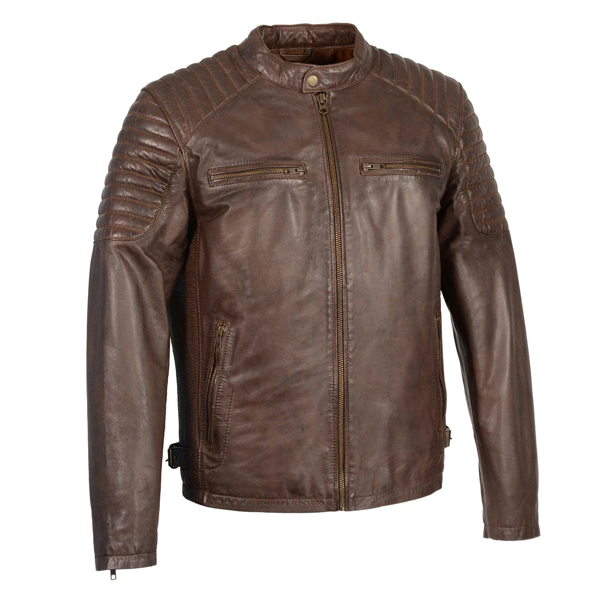 Milwaukee Leather SFM1840 Men's 'Quilted' Brown Leather Jacket With Snap Button Collar