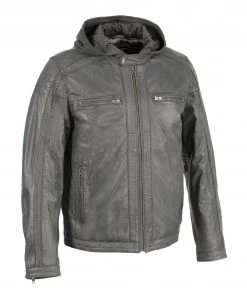 Leather Motorcycle Jackets Milwaukee Leather SFM1845 Men's Anthracite Leather Jacket With Removable Hoodie