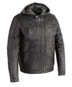 Leather Motorcycle Jackets Milwaukee Leather SFM1845 Men's Black Leather Jacket With Removable Hoodie