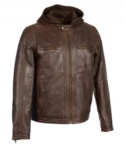 Milwaukee Leather SFM1845 Men's Brown Brown Leather Jacket With Removable Hoodie