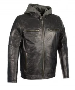 Milwaukee Leather SFM1850 Men's Black Snap Collar Leather Moto Jacket With Removable Hoodie