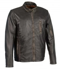 Milwaukee Leather SFM1855 Men's Black Brown Leather Moto Racer Jacket With Throat Latch Leather Motorcycle Jackets
