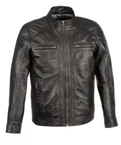 Leather Motorcycle Jackets Milwaukee Leather SFM1860 Men's Black Leather Jacket With Front Zipper Closure