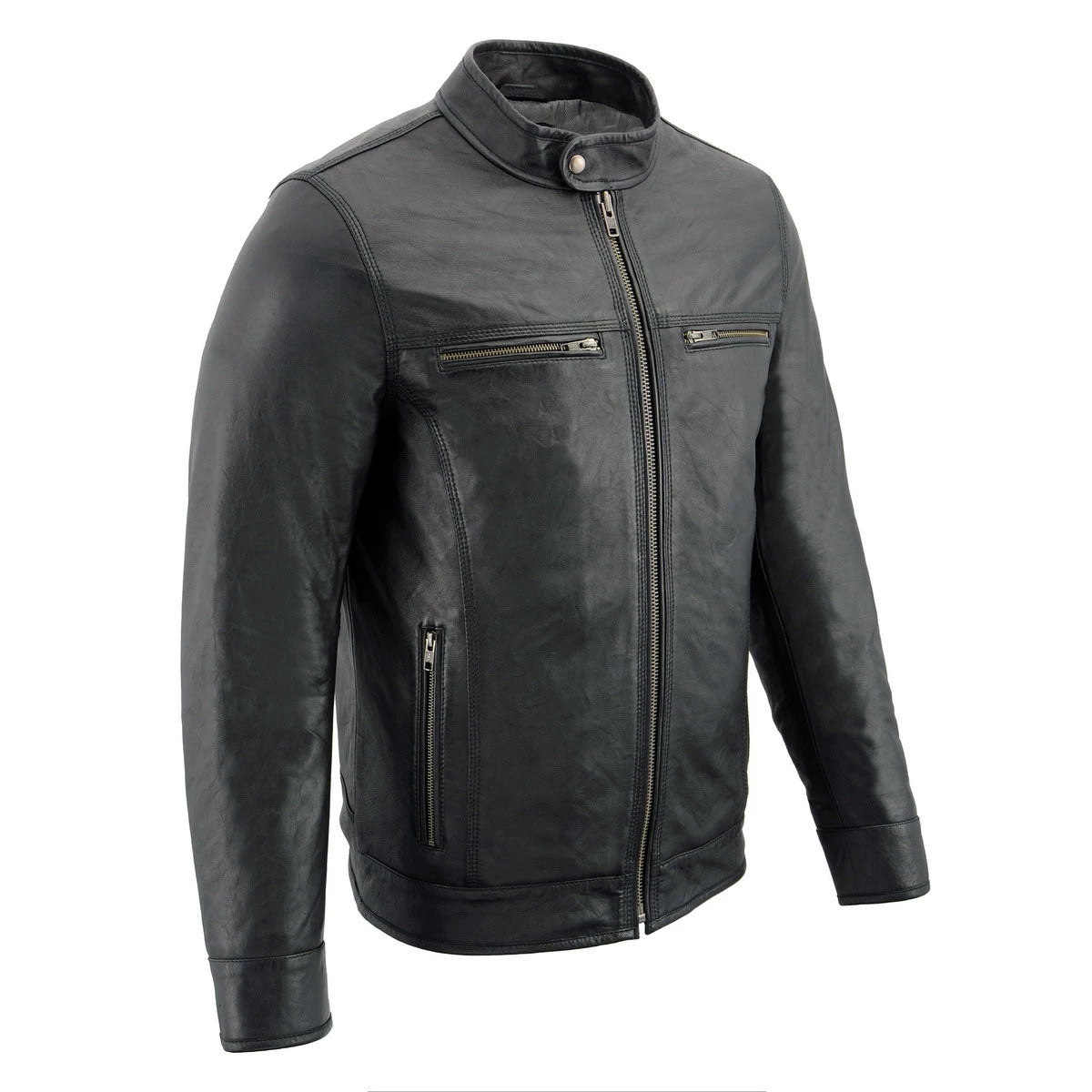 Leather Motorcycle Jackets Milwaukee Leather SFM1866 Men's Classic Black Moto Leather Jacket With Zipper Front