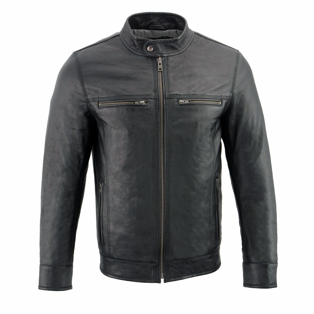 Leather Motorcycle Jackets Milwaukee Leather SFM1866 Men's Classic Black Moto Leather Jacket With Zipper Front