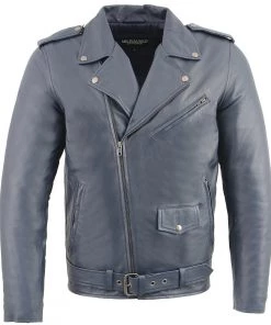 Milwaukee Leather SFM1890 Men's Blue Leather Classic Moto Leather Jacket