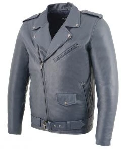 Milwaukee Leather SFM1890 Men's Blue Leather Classic Moto Leather Jacket