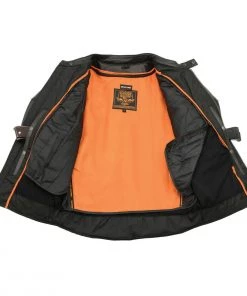 Leather Motorcycle Jackets Milwaukee Leather SH1010 Men's'Scooter' Black Vented Leather Jacket With Side Laces