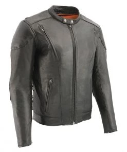 Leather Motorcycle Jackets Milwaukee Leather SH1010 Men's Tall Sizes 'Scooter' Black Vented Leather Jacket With Side Laces