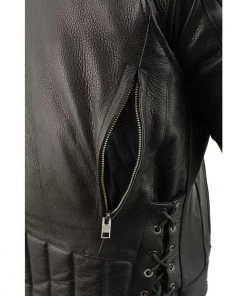 Leather Motorcycle Jackets Milwaukee Leather SH1010 Men's Tall Sizes'Scooter' Black Vented Leather Jacket With Side Laces