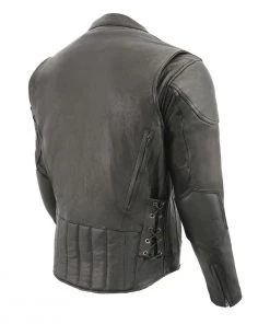 Leather Motorcycle Jackets Milwaukee Leather SH1010 Men's Tall Sizes'Scooter' Black Vented Leather Jacket With Side Laces