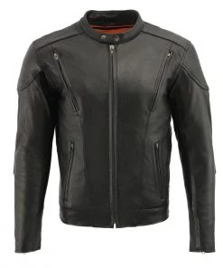 Leather Motorcycle Jackets Milwaukee Leather SH1010 Men's Tall Sizes'Scooter' Black Vented Leather Jacket With Side Laces