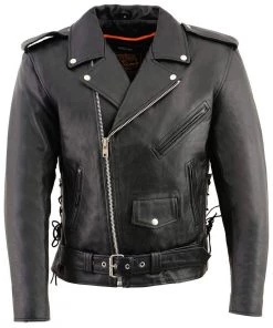 Milwaukee Leather SH1011 Men's Classic Side Lace Police Style Motorcycle Leather Jacket