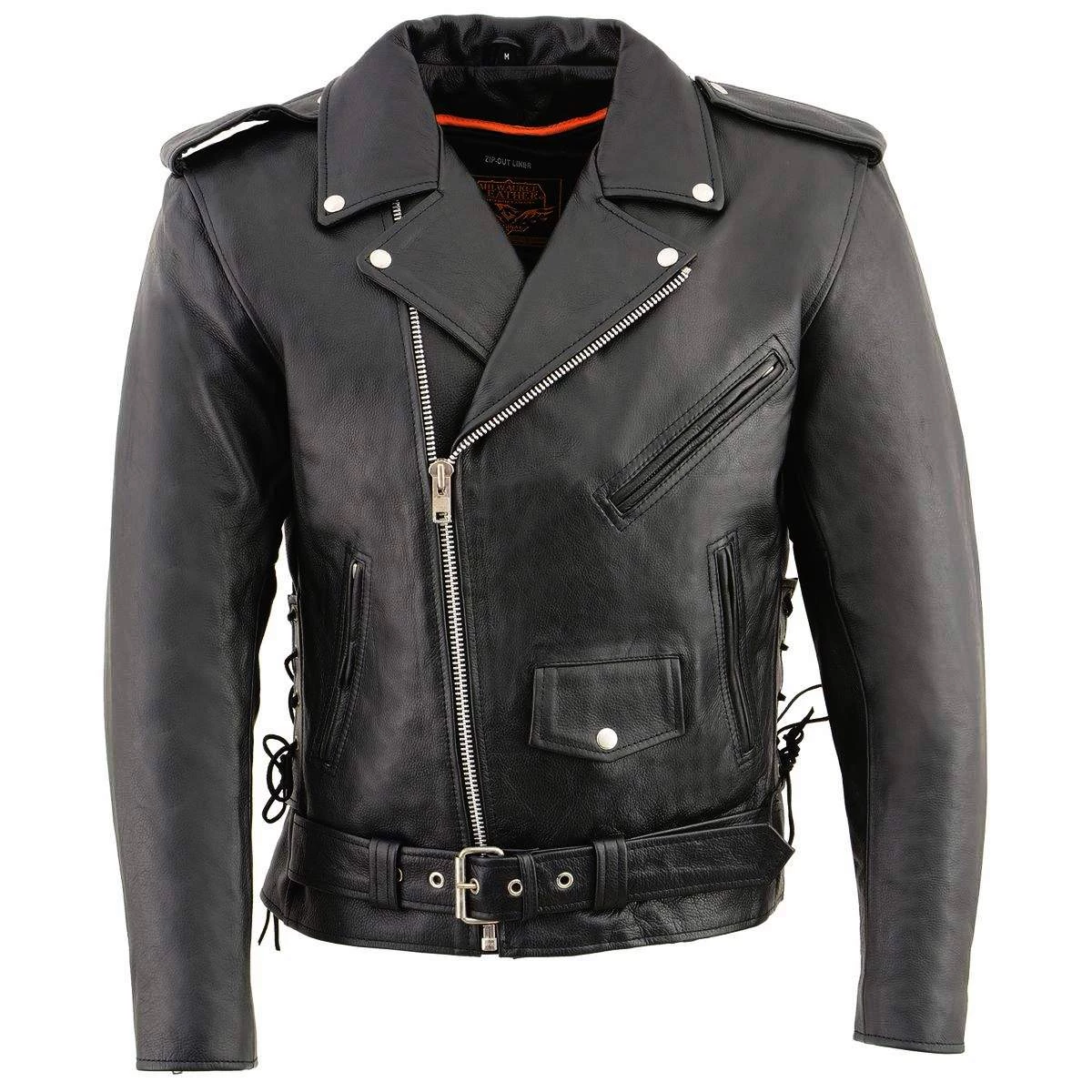 Milwaukee Leather SH1011 Men's Classic Side Lace Police Style Motorcycle Leather Jacket