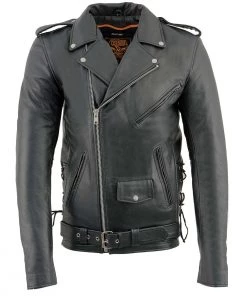 Milwaukee Leather SH1011 Tall Men's Classic Side Lace Police Style Motorcycle Leather Jacket