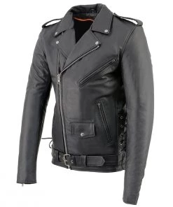 Milwaukee Leather SH1011 Tall Men's Classic Side Lace Police Style Motorcycle Leather Jacket
