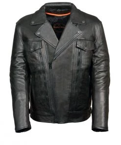 Milwaukee Leather ML1018 Men's Black MC Jacket With Utility Pockets Leather Motorcycle Jackets