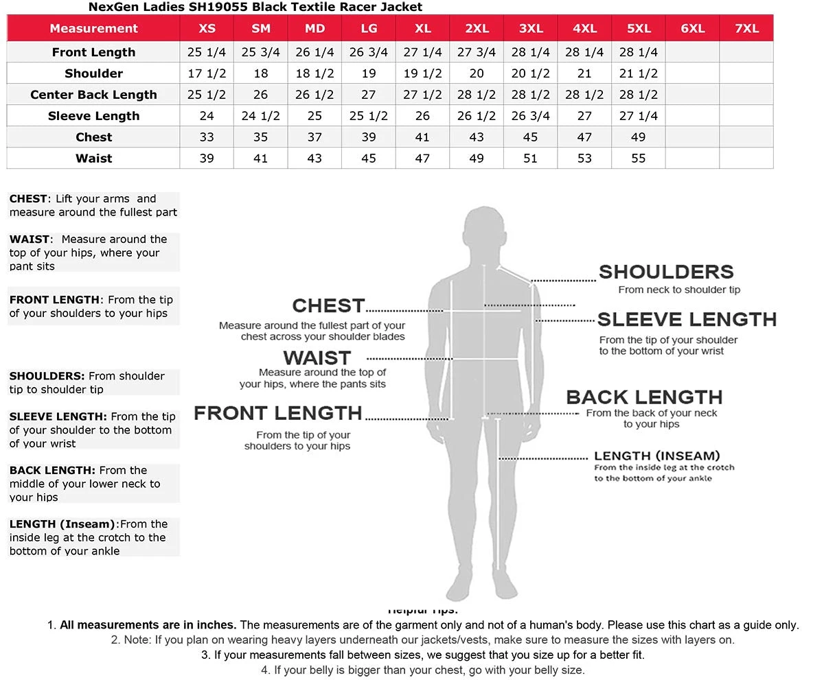 Motorcycle Jackets NexGen SH19055 Ladies Black Textile Racer Jacket