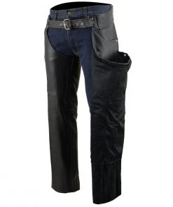 Motorcycle Pants & Chaps Milwaukee Leather SH1101 Men's Black Classic Leather Chaps With Jean Pockets