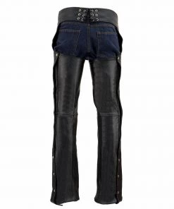 Milwaukee Leather SH1101TALL Men's Classic Black Tall Sizes Leather Chaps With Jean Pockets