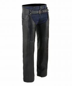 Motorcycle Pants & Chaps Milwaukee Leather SH1101 Men's Black Classic Leather Chaps With Jean Pockets