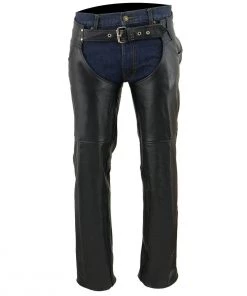 Milwaukee Leather SH1101TALL Men's Classic Black Tall Sizes Leather Chaps With Jean Pockets