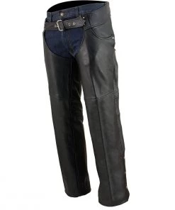 Milwaukee Leather SH1101TALL Men's Classic Black Tall Sizes Leather Chaps With Jean Pockets