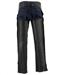 Motorcycle Pants & Chaps Milwaukee Leather SH1103 Men's Black Leather Slash Pocket Chaps With Snap Out Liner