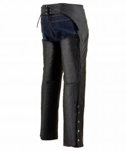 Milwaukee Leather SH1103NL Men's Black Leather Slash Pocket Motorcycle Chaps Motorcycle Pants & Chaps