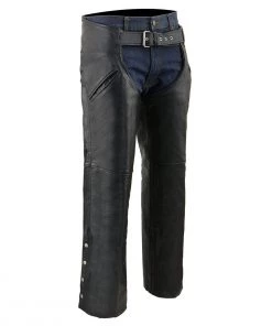 Milwaukee Leather SH1103NL Men's Black Leather Slash Pocket Motorcycle Chaps Motorcycle Pants & Chaps