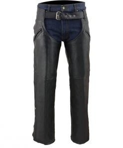 Milwaukee Leather SH1103NL Men's Black Leather Slash Pocket Motorcycle Chaps Motorcycle Pants & Chaps