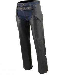 Milwaukee Leather SH1103NL Men's Black Leather Slash Pocket Motorcycle Chaps Motorcycle Pants & Chaps