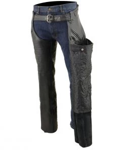 Milwaukee Leather SH1123 Men's Black Leather Holster Chap With Thigh Pockets Motorcycle Pants & Chaps
