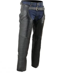 Milwaukee Leather SH1123 Men's Black Leather Holster Chap With Thigh Pockets Motorcycle Pants & Chaps
